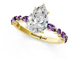 Yellow gold Pear Cut Diamond Ring with Marquise and Round with Amethyst side stone Side Stones and Four-Prong Setting_25