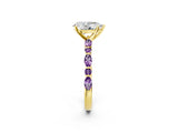 Yellow gold Pear Cut Diamond Ring with Marquise and Round with Amethyst side stone Side Stones and Four-Prong Setting_26