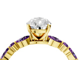 Yellow gold Pear Cut Diamond Ring with Marquise and Round with Amethyst side stone Side Stones and Four-Prong Setting_28