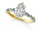Yellow gold Pear Cut Diamond Ring with Marquise and Round with Aquamarine side stone Side Stones and Four-Prong Setting_13