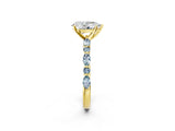 Yellow gold Pear Cut Diamond Ring with Marquise and Round with Aquamarine side stone Side Stones and Four-Prong Setting_14
