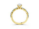 Yellow gold Pear Cut Diamond Ring with Marquise and Round with Aquamarine side stone Side Stones and Four-Prong Setting_15