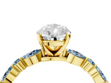 Yellow gold Pear Cut Diamond Ring with Marquise and Round with Aquamarine side stone Side Stones and Four-Prong Setting_16