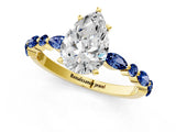 Yellow gold Pear Cut Diamond Ring with Marquise and Round with Blue Sapphire side stone Side Stones and Four-Prong Setting_49
