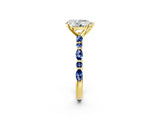 Yellow gold Pear Cut Diamond Ring with Marquise and Round with Blue Sapphire side stone Side Stones and Four-Prong Setting_50