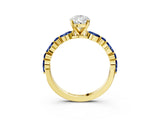 Yellow gold Pear Cut Diamond Ring with Marquise and Round with Blue Sapphire side stone Side Stones and Four-Prong Setting_51