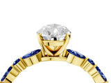 Yellow gold Pear Cut Diamond Ring with Marquise and Round with Blue Sapphire side stone Side Stones and Four-Prong Setting_52
