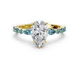 Yellow gold Pear Cut Diamond Ring with Marquise and Round with Blue Topaz side stone Side Stones and Four-Prong Setting_24
