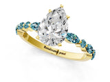 Yellow gold Pear Cut Diamond Ring with Marquise and Round with Blue Topaz side stone Side Stones and Four-Prong Setting_25