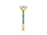 Yellow gold Pear Cut Diamond Ring with Marquise and Round with Blue Topaz side stone Side Stones and Four-Prong Setting_26