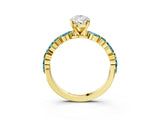 Yellow gold Pear Cut Diamond Ring with Marquise and Round with Blue Topaz side stone Side Stones and Four-Prong Setting_27