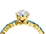 Yellow gold Pear Cut Diamond Ring with Marquise and Round with Blue Topaz side stone Side Stones and Four-Prong Setting_28