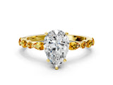 Yellow gold Pear Cut Diamond Ring with Marquise and Round with Citrine side stone Side Stones and Four-Prong Setting_12