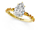 Yellow gold Pear Cut Diamond Ring with Marquise and Round with Citrine side stone Side Stones and Four-Prong Setting_13