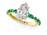 Yellow gold Pear Cut Diamond Ring with Marquise and Round with Emerald side stone Side Stones and Four-Prong Setting_49