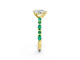 Yellow gold Pear Cut Diamond Ring with Marquise and Round with Emerald side stone Side Stones and Four-Prong Setting_50