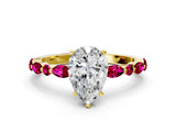 Yellow gold Pear Cut Diamond Ring with Marquise and Round with Garnet side stone Side Stones and Four-Prong Setting_24