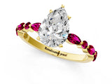 Yellow gold Pear Cut Diamond Ring with Marquise and Round with Garnet side stone Side Stones and Four-Prong Setting_25