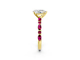 Yellow gold Pear Cut Diamond Ring with Marquise and Round with Garnet side stone Side Stones and Four-Prong Setting_26