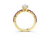 Yellow gold Pear Cut Diamond Ring with Marquise and Round with Garnet side stone Side Stones and Four-Prong Setting_27