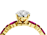 Yellow gold Pear Cut Diamond Ring with Marquise and Round with Garnet side stone Side Stones and Four-Prong Setting_28