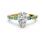 Yellow gold Pear Cut Diamond Ring with Marquise and Round with Green Sapphire side stone Side Stones and Four-Prong Setting_12