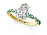 Yellow gold Pear Cut Diamond Ring with Marquise and Round with Green Sapphire side stone Side Stones and Four-Prong Setting_13