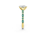 Yellow gold Pear Cut Diamond Ring with Marquise and Round with Green Sapphire side stone Side Stones and Four-Prong Setting_14