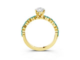 Yellow gold Pear Cut Diamond Ring with Marquise and Round with Green Sapphire side stone Side Stones and Four-Prong Setting_15