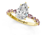 Yellow gold Pear Cut Diamond Ring with Marquise and Round with Morganite side stone Side Stones and Four-Prong Setting_25