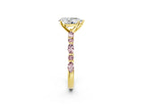 Yellow gold Pear Cut Diamond Ring with Marquise and Round with Morganite side stone Side Stones and Four-Prong Setting_26