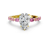 Yellow gold Pear Cut Diamond Ring with Marquise and Round with Pink Sapphire side stone Side Stones and Four-Prong Setting_12