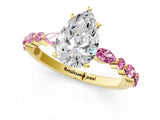 Yellow gold Pear Cut Diamond Ring with Marquise and Round with Pink Sapphire side stone Side Stones and Four-Prong Setting_13