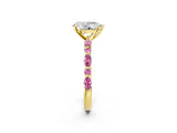 Yellow gold Pear Cut Diamond Ring with Marquise and Round with Pink Sapphire side stone Side Stones and Four-Prong Setting_14