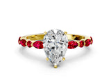 Yellow gold Pear Cut Diamond Ring with Marquise and Round with Ruby side stone Side Stones and Four-Prong Setting_48