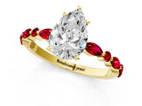 Yellow gold Pear Cut Diamond Ring with Marquise and Round with Ruby side stone Side Stones and Four-Prong Setting_49