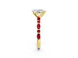 Yellow gold Pear Cut Diamond Ring with Marquise and Round with Ruby side stone Side Stones and Four-Prong Setting_50