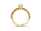 Yellow gold Pear Cut Diamond Ring with Marquise and Round with Ruby side stone Side Stones and Four-Prong Setting_51