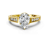 Yellow gold Pear Cut Diamond Ring with Milgrain Pavé Band and Four-Prong Setting_23