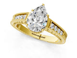Yellow gold Pear Cut Diamond Ring with Milgrain Pavé Band and Four-Prong Setting_24