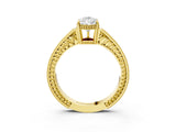 Yellow gold Pear Cut Diamond Ring with Milgrain Pavé Band and Four-Prong Setting_26