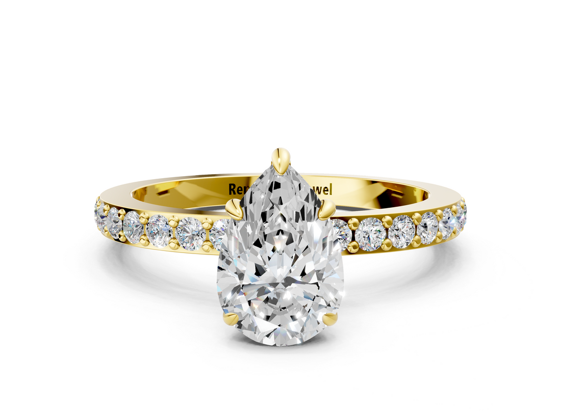 Yellow gold Pear Cut Diamond Ring with Pavé Band and Four-Prong Setting_115