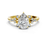Yellow gold Pear Cut Diamond Ring with Side Stones and Four-Prong Setting_107