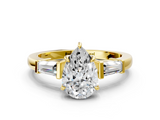 Yellow gold Pear Cut Diamond Ring with Tapered Baguette Side Stones in Four-Prong Setting_15