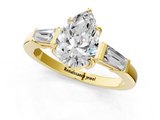 Yellow gold Pear Cut Diamond Ring with Tapered Baguette Side Stones in Four-Prong Setting_16