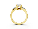 Yellow gold Pear Cut Diamond Ring with Tapered Baguette Side Stones in Four-Prong Setting_18