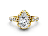 Yellow gold Pear Cut Diamond Scalloped Halo Engagement Ring with Round Shared Prong Band_12