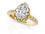 Yellow gold Pear Cut Diamond Scalloped Halo Engagement Ring with Round Shared Prong Band_13