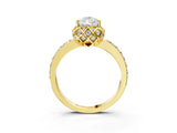 Yellow gold Pear Cut Diamond Scalloped Halo Engagement Ring with Round Shared Prong Band_15
