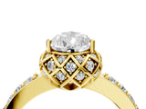 Yellow gold Pear Cut Diamond Scalloped Halo Engagement Ring with Round Shared Prong Band_16